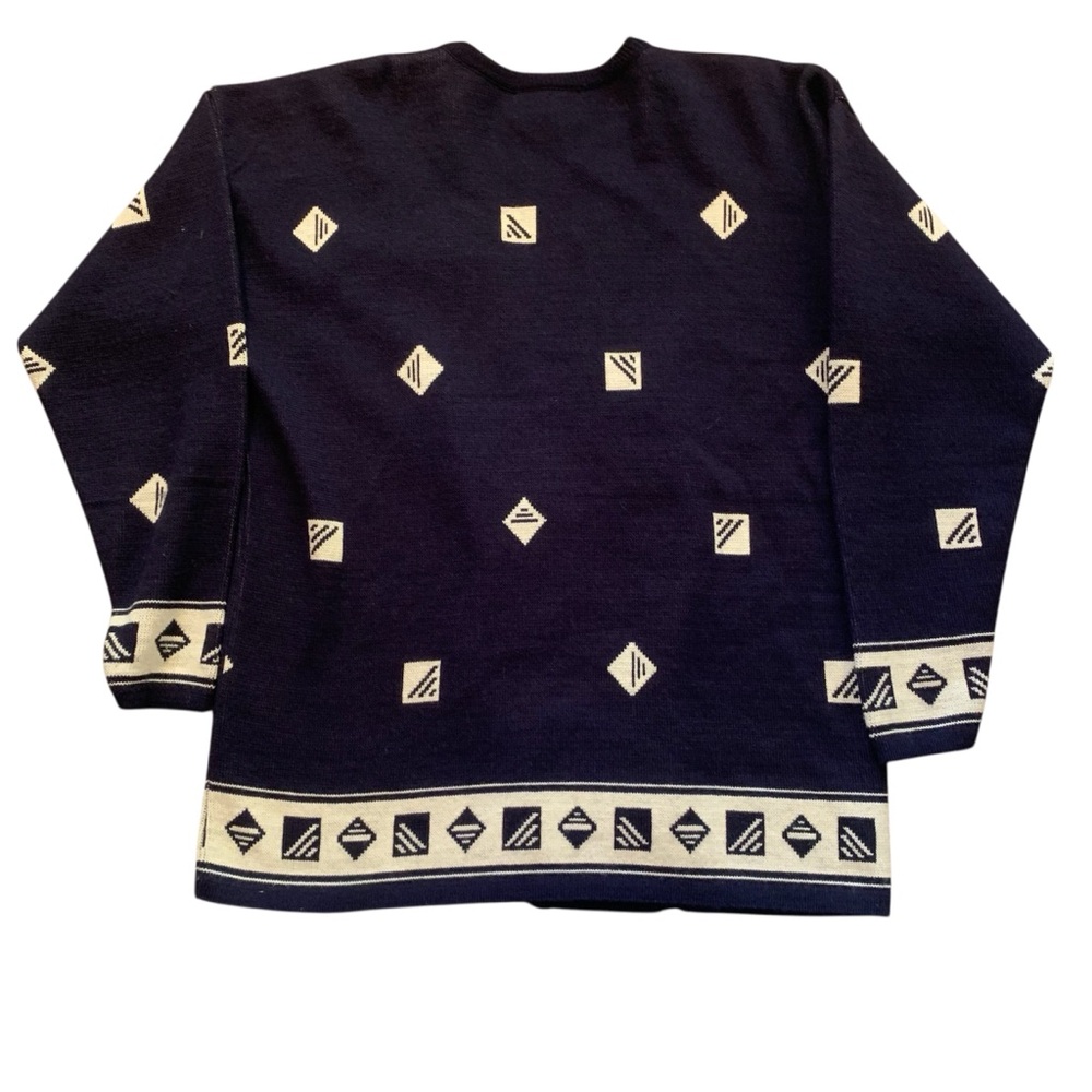 Vintage Pendleton Wool Cardigan Sweater Navy Blue Geometric Made in USA Medium - Picture 2 of 8